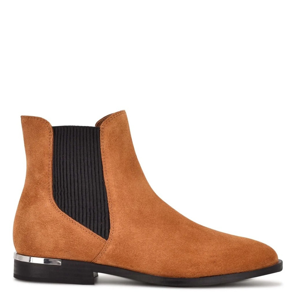 Nine‎ West Tan Suede Chelsea Ankle Boots Silver Heel Detail 9.5M $150